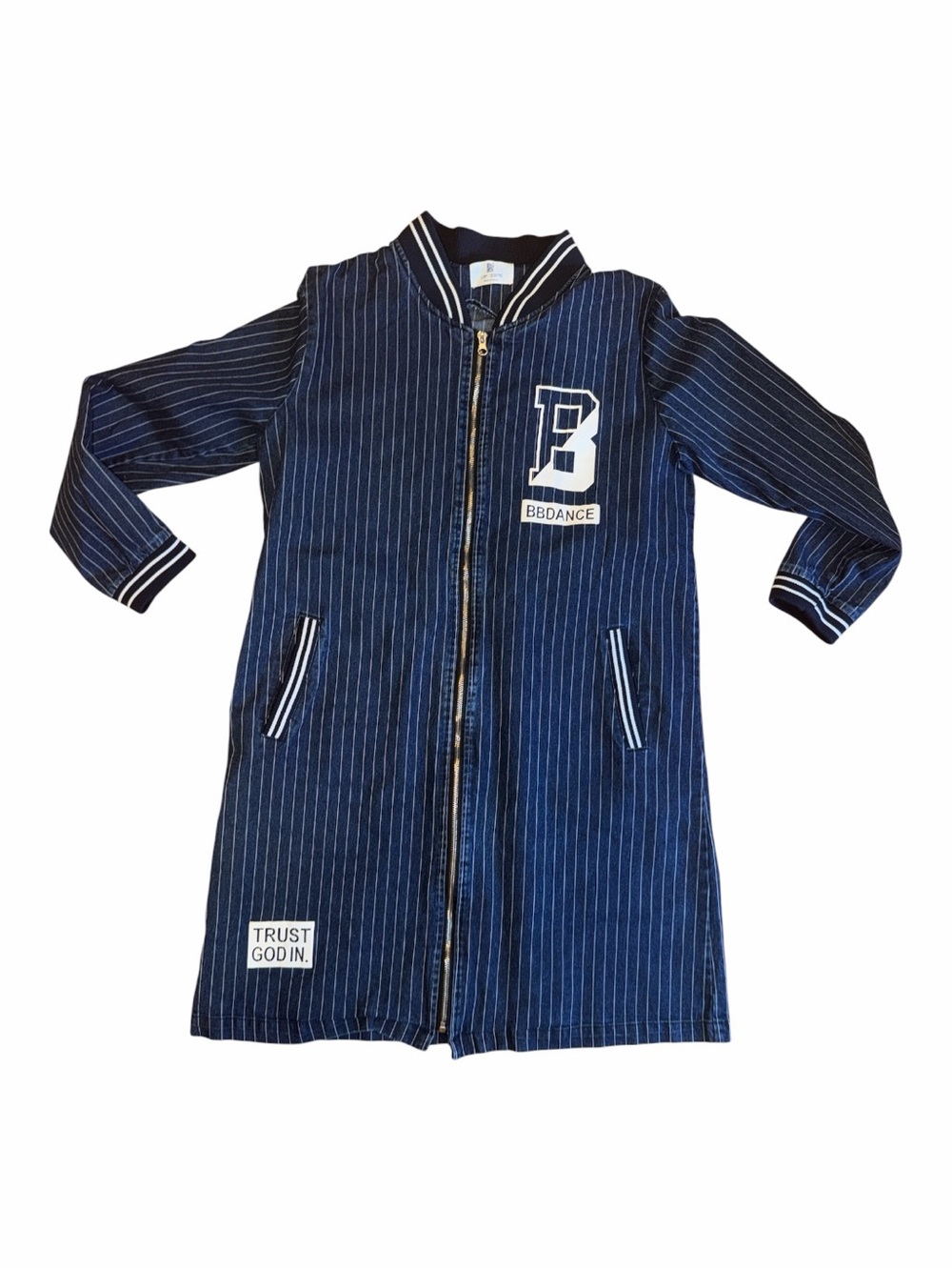 Pinstripe Navy omber Coat with Zip Front by - Picture 3 of 5